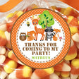 Orange woodland birthday sticker with cute forest animals