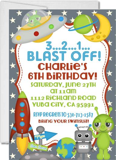 Outer Space Birthday Party Invitations