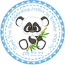 Panda 1st birthday sticker with bamboo and blue accents