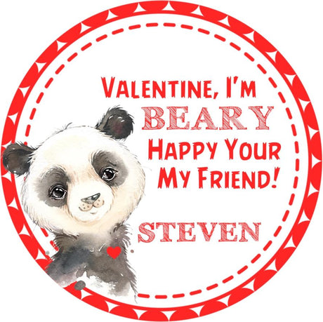 Panda Beary Happy Valentine personalized classroom sticker