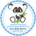 Panda baby shower sticker with blue border and bamboo design