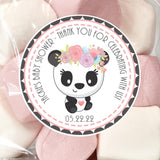 Panda baby shower sticker with pastel floral crown
