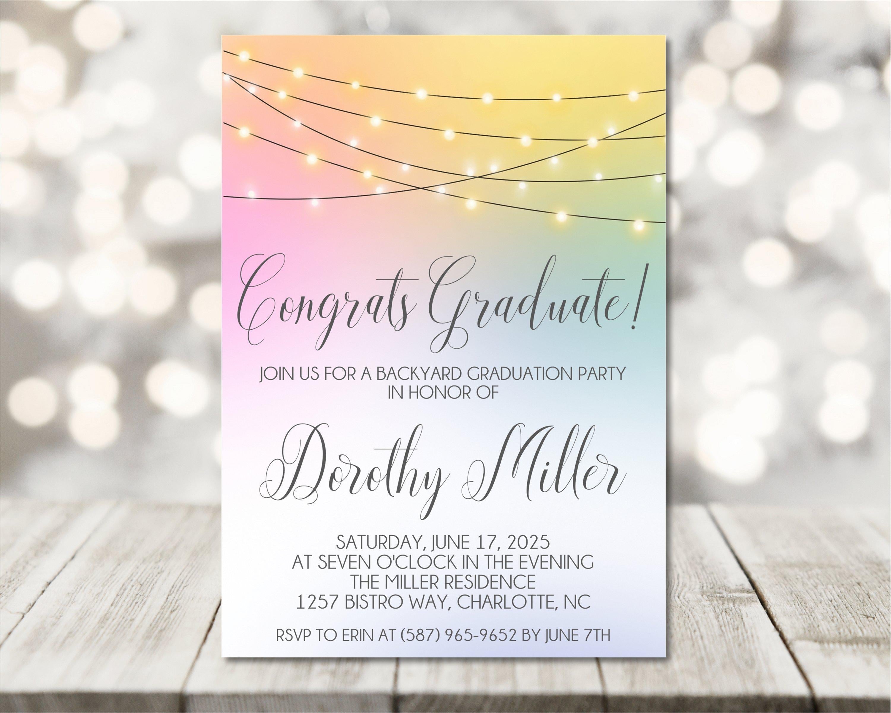 Pastel Backyard Graduation Party Invitations