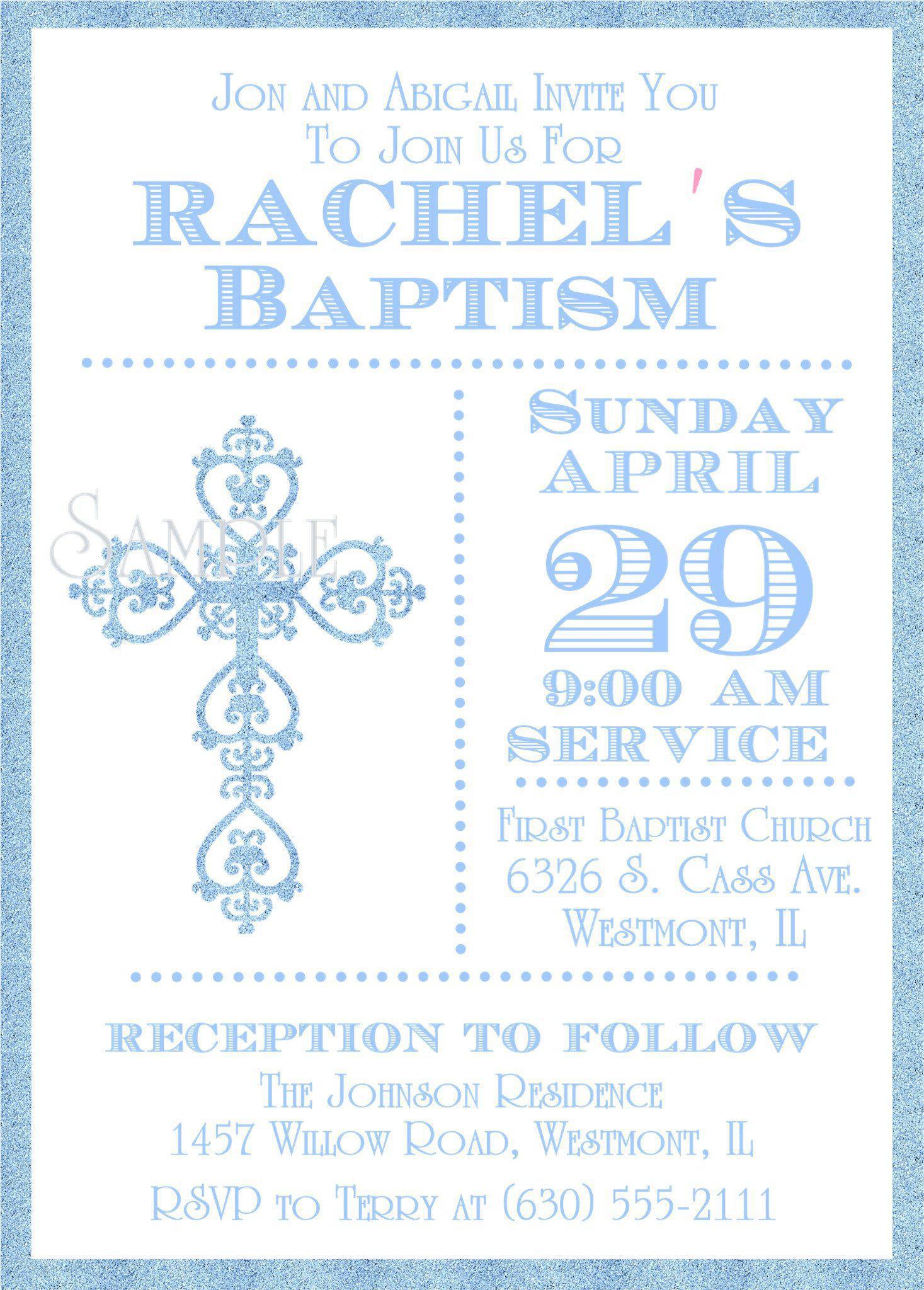Pastel Blue And White Baptism Invitations