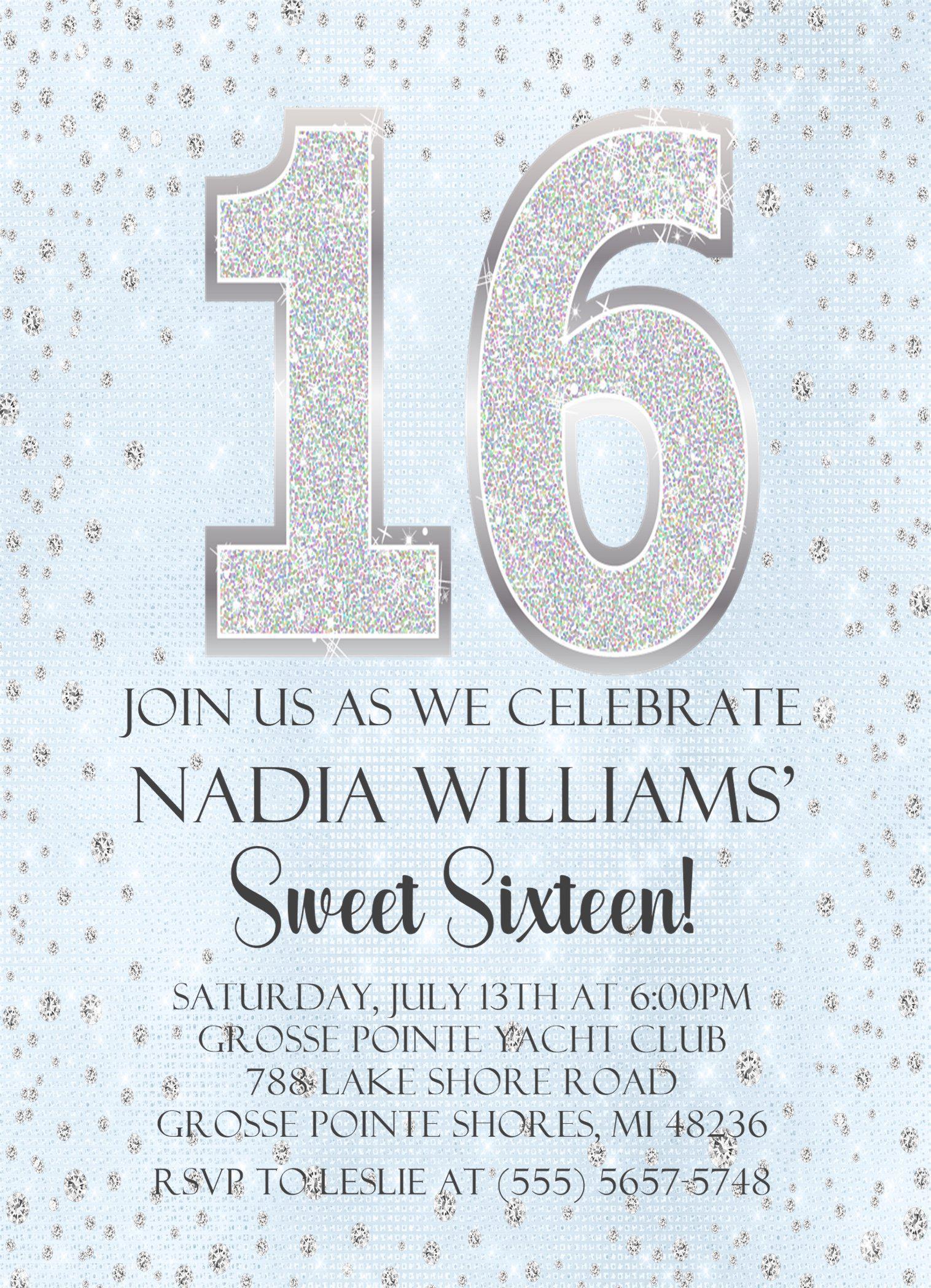 Pastel Blue Diamonds Sweet 16 Party Invitations