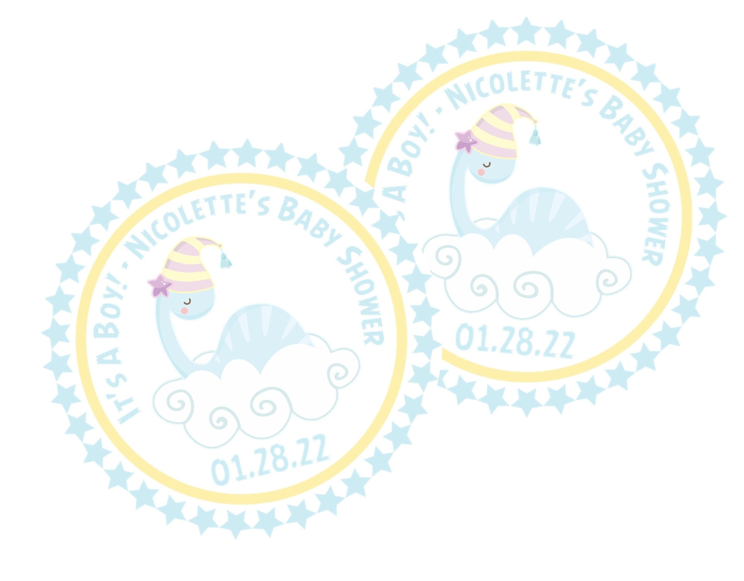 Pastel Blue Dinosaur Baby Shower Stickers