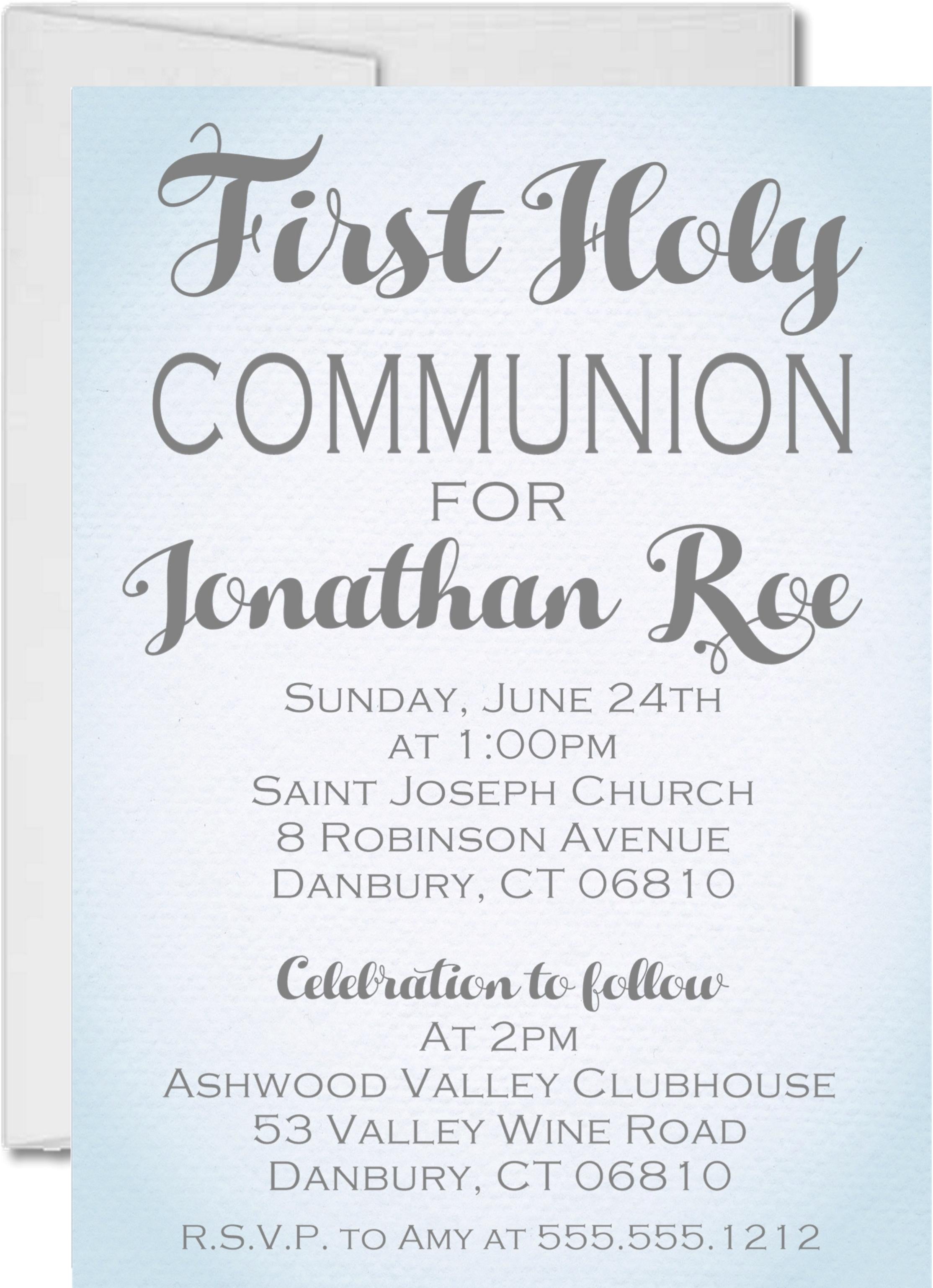 Pastel Blue Watercolor First Holy Communion Invitations