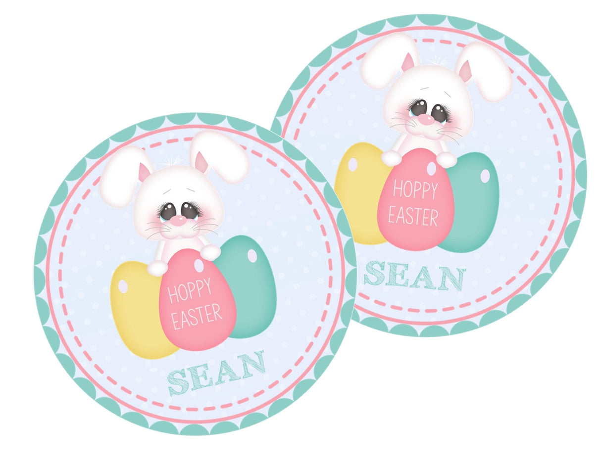 Pastel Easter bunny favor sticker with stitched border
