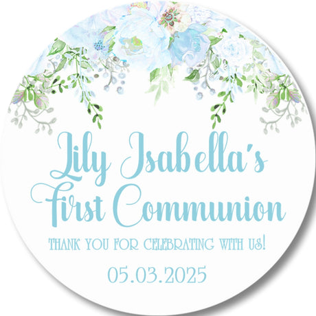 Pastel blue communion favor sticker label