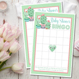 Pastel cactus baby shower bingo printable game card