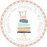 Pastel cake birthday sticker with vintage design and personalized name