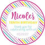 Pastel rainbow birthday sticker favor labels