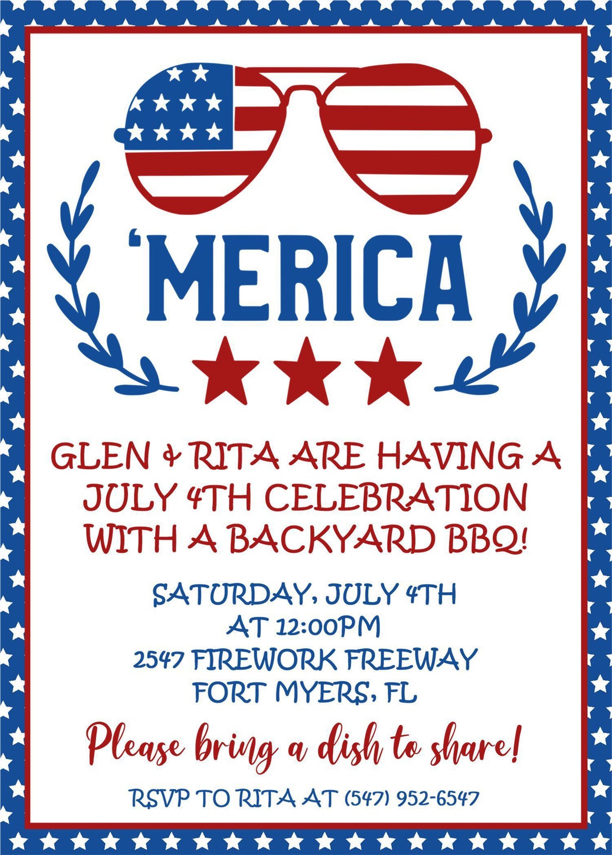 Patriotic Independence Day backyard party invitation