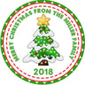 Personalized Christmas tree sticker with green tree, snowy layers, and red and green border