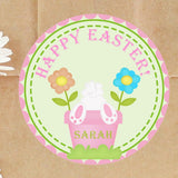 Personalized Easter bunny flower pot sticker with pastel flowers