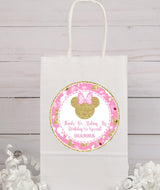 Personalized Minnie themed party sticker for 1st birthday