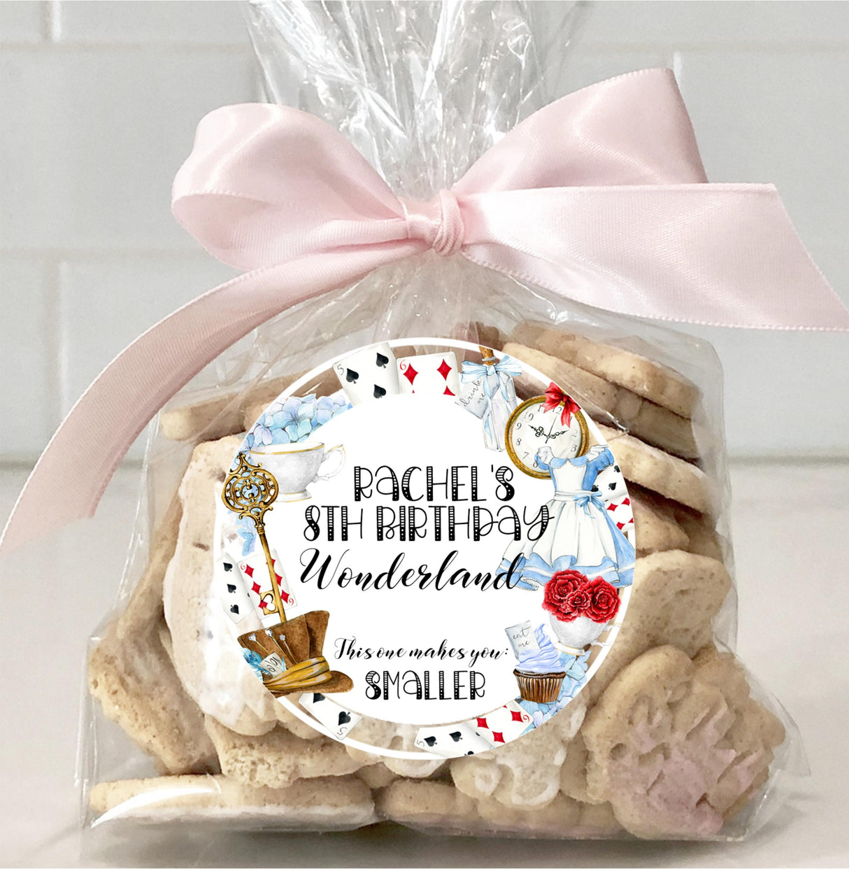 Personalized Sweet 16 Alice theme party favor stickers