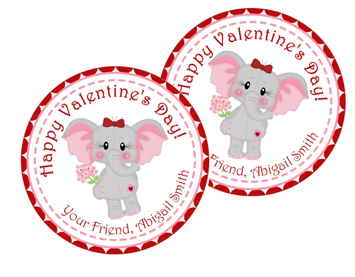 Personalized Valentine elephant label for kids