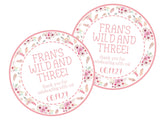 Personalized Wild and Three sticker with pink flowers