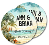 Personalized beach wedding label with names and date
