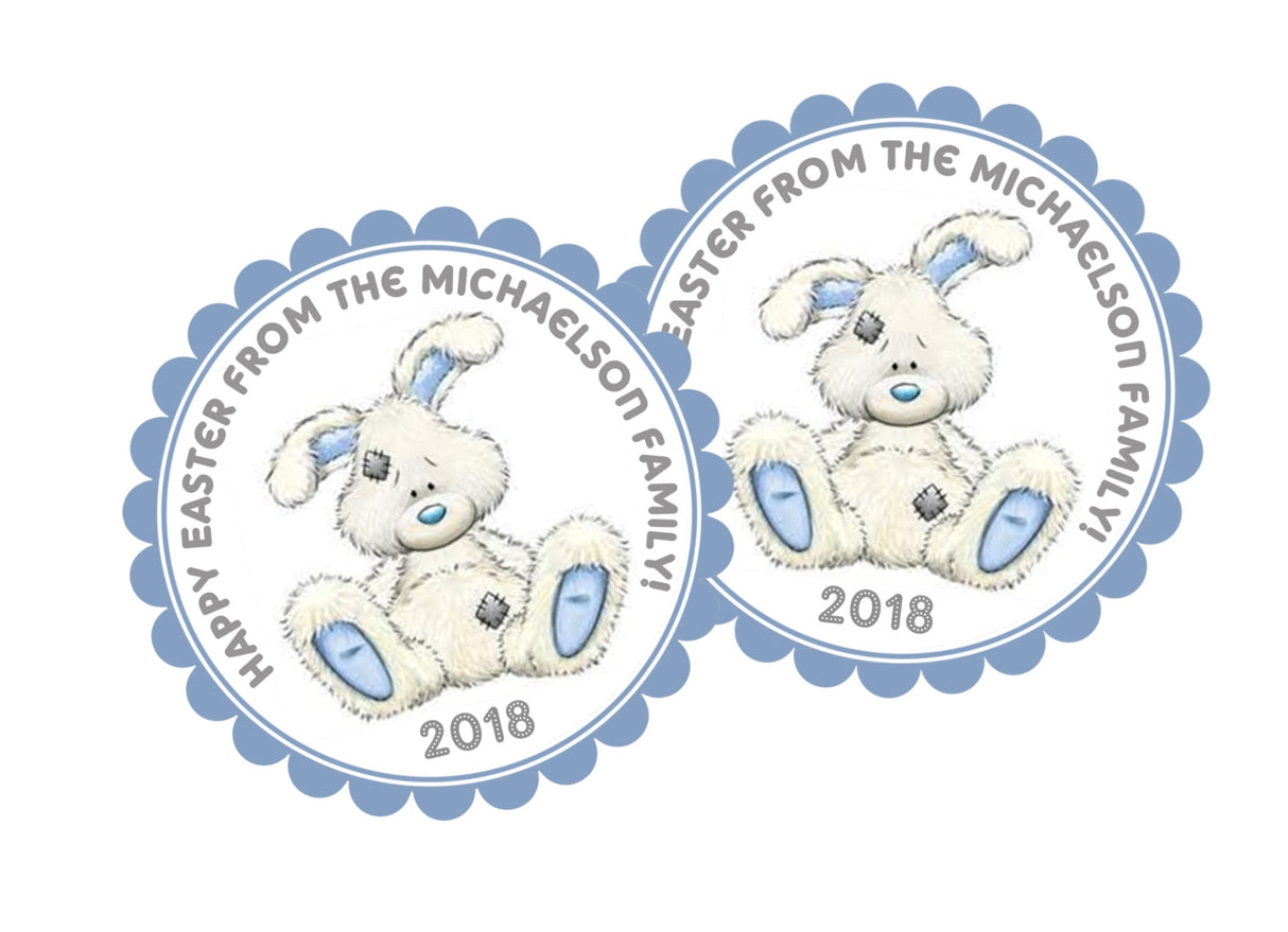 Personalized blue bunny Easter favor sticker