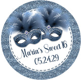 Personalized blue masquerade party favor label