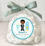 Personalized boy Communion favor label in teal