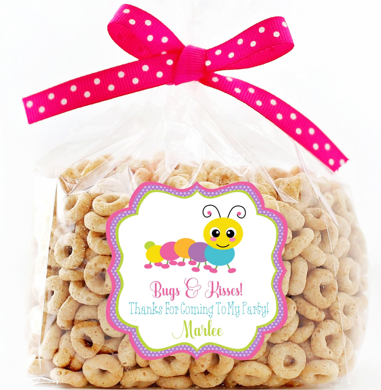 Personalized caterpillar birthday sticker with bright pastel colors