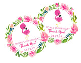 Personalized flamingo party favor label in pink