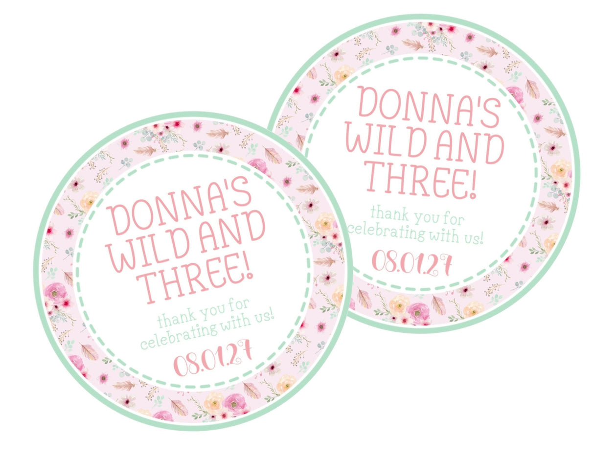 Personalized floral Wild and Three party label