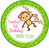 Personalized girls pink vine monkey party favor sticker