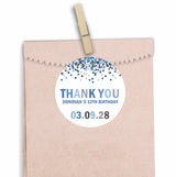 Personalized grey and blue sprinkle confetti sticker
