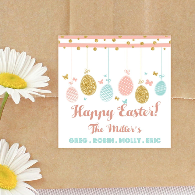 Personalized hanging Easter egg sticker with pastel colors