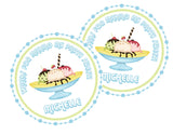 Personalized ice cream dessert bowl sticker for party favors