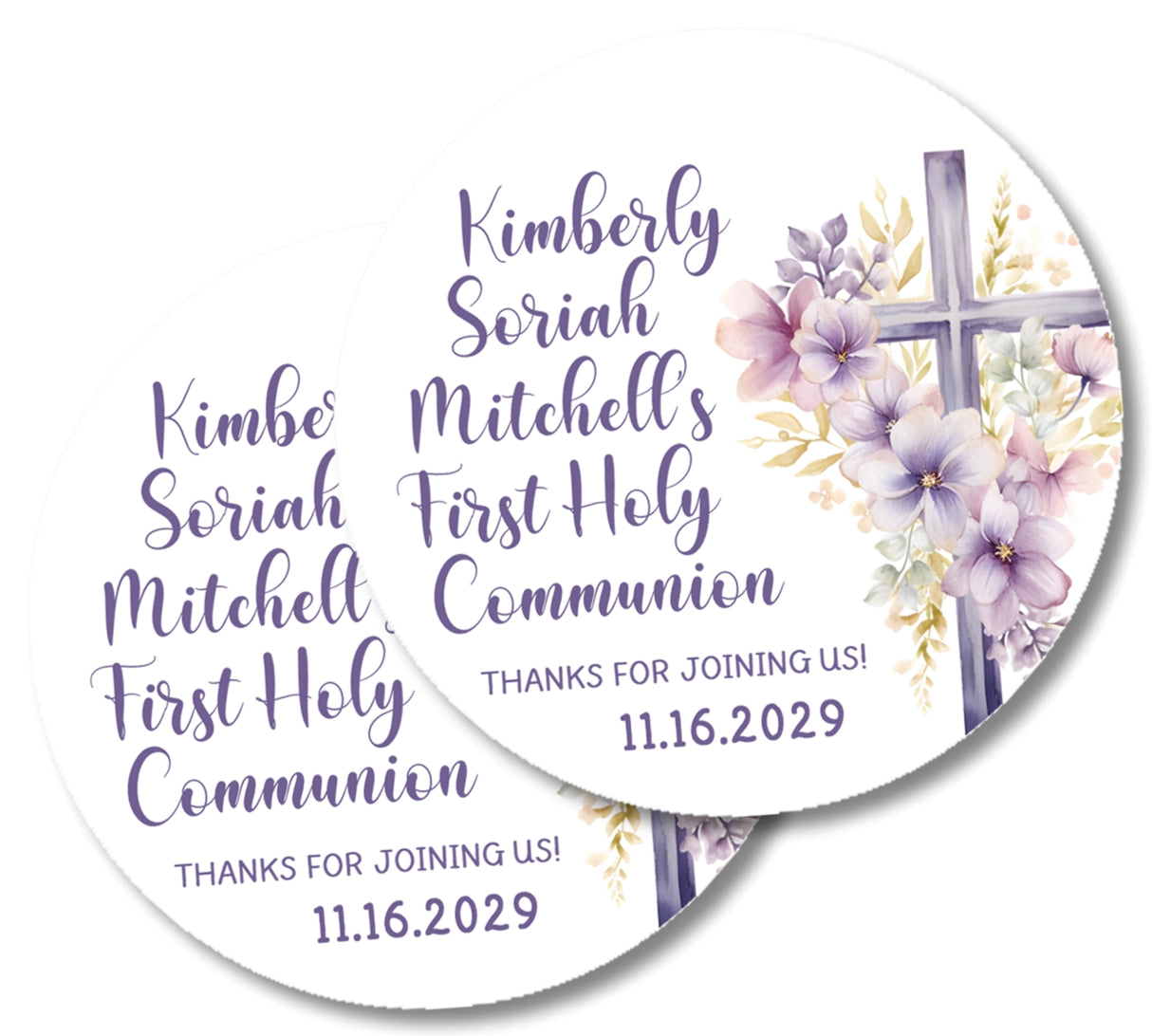 Personalized lavender communion favor label