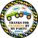 Personalized monster truck birthday sticker with custom name