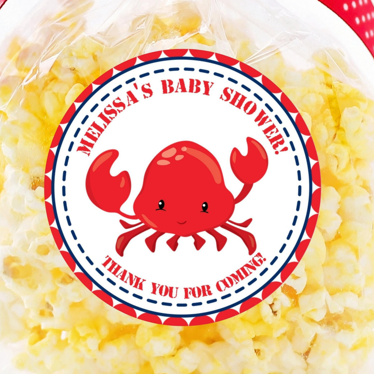 Personalized nautical red and blue baby shower sticker