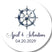 Personalized nautical wedding sticker featuring a ship wheel with blue floral accents and custom names