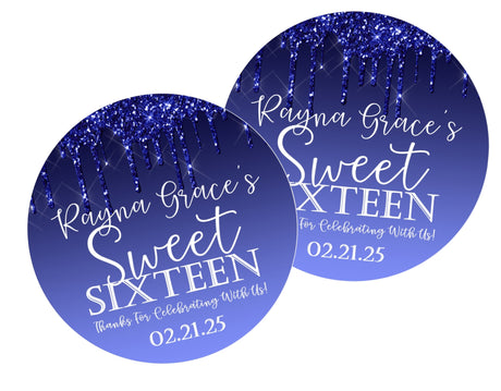 Personalized navy Sweet 16 favor sticker