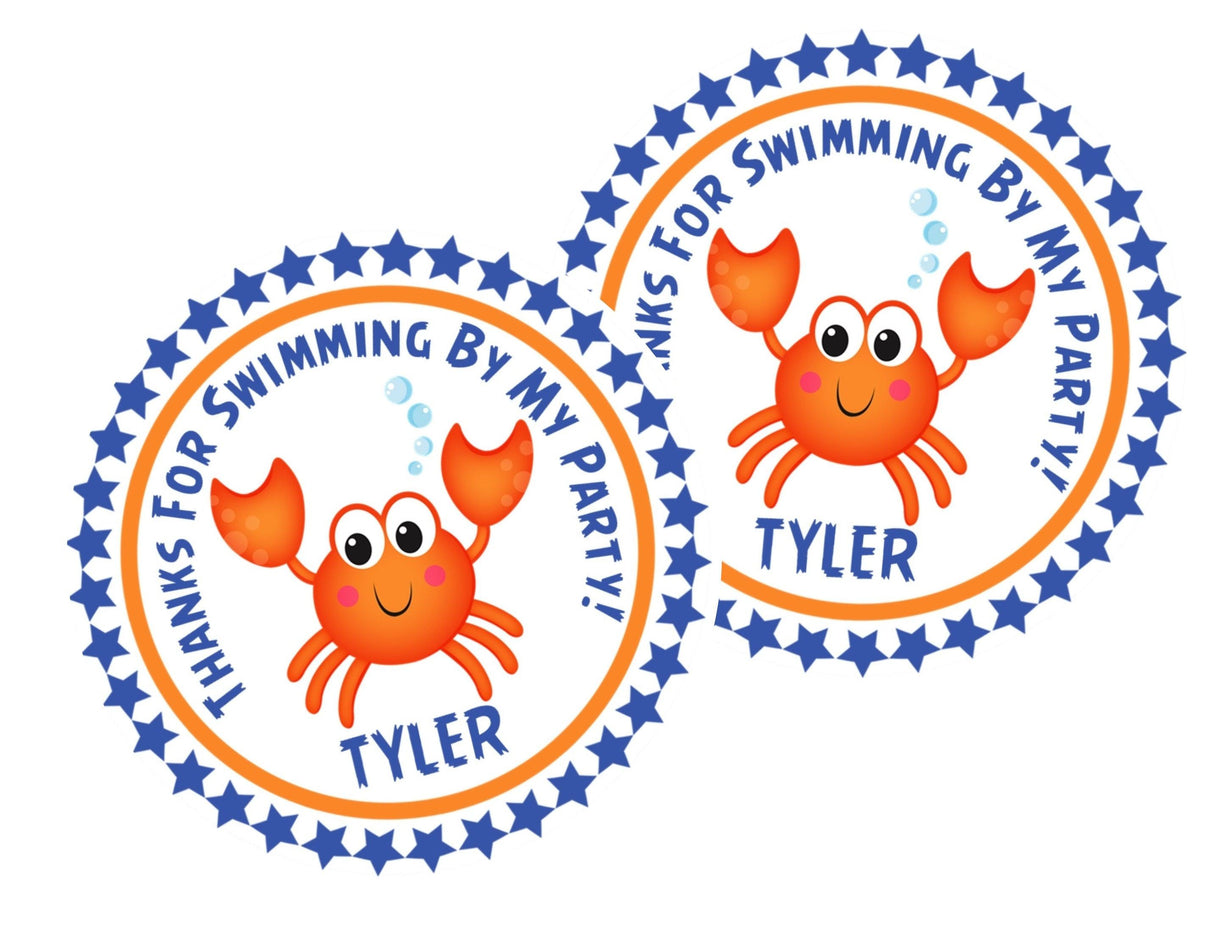 Personalized orange under-the-sea party favor label