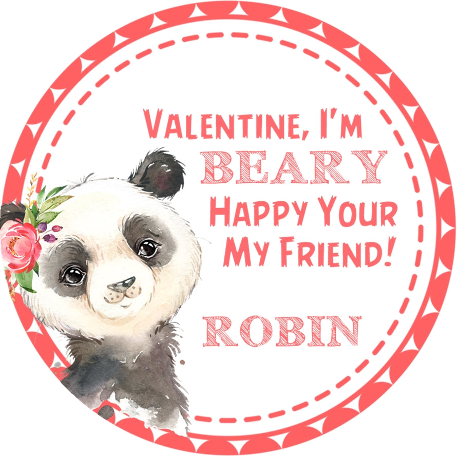 Personalized panda Valentine classroom exchange label