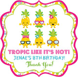Personalized pineapple birthday sticker with name and tropical theme