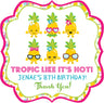 Personalized pineapple birthday sticker with name and tropical theme