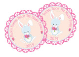Personalized pink bunny Easter favor sticker round design