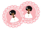 Personalized pink girl communion favor label