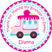 Personalized pink ice cream party sticker design for favor bags and boxes.