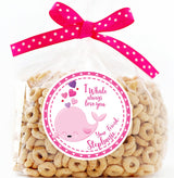 Personalized pink whale Valentine sticker for kids