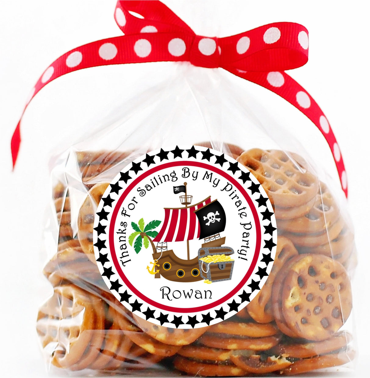 Personalized pirate birthday sticker for party treat bags