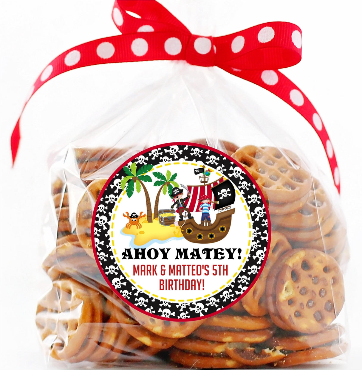 Personalized pirate sticker for birthday party favor bags