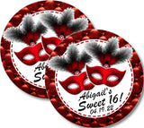 Personalized red masquerade mask sticker with feathers